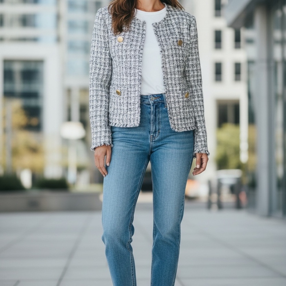 Express Tweed Gold Button Professional Jacket Blazer Small-Petite Office Career